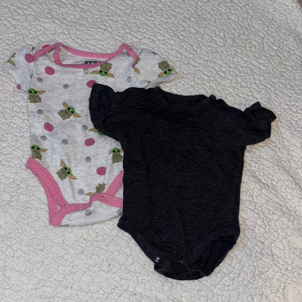 Baby Yoda Print and Black Kids One Piece Set